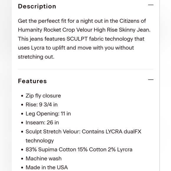 Citizens of Humanity "Rocket" High Rise Skinny Velour Black Pant Jean | Size 26 - Picture 13 of 14